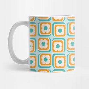 Retro 70s Floral Squares, Aqua, Orange, Teal Mug